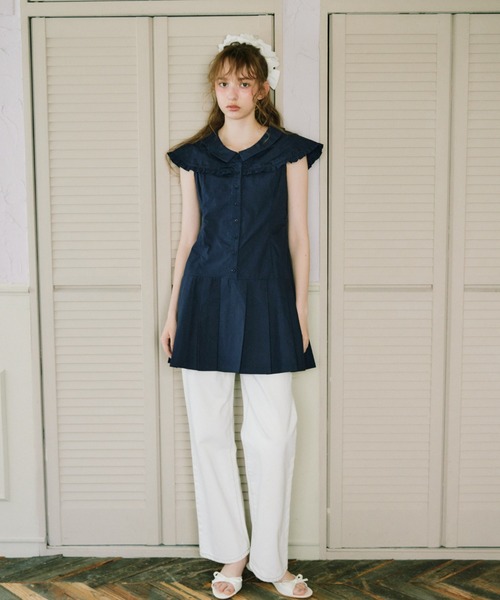 idem(イデム)の「double collar sailor onepiece / セーラーカラーミニワンピース(ワンピース・レディース・ネイビー/ホワイト・FREE)」の4枚目の写真