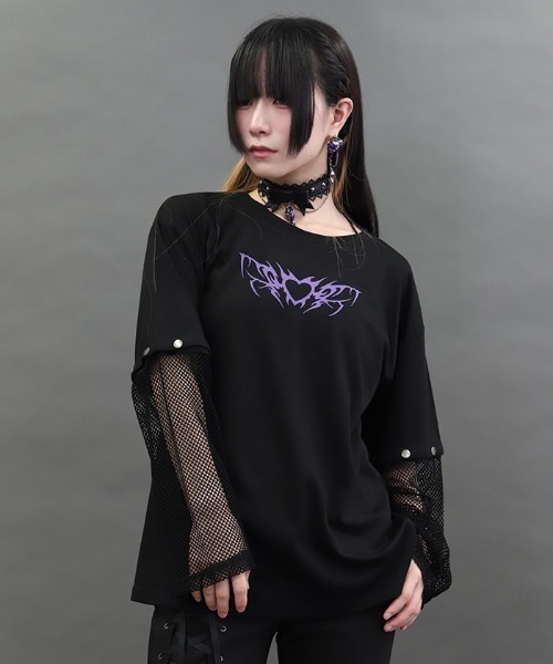 NIBBLE POISON（ニブルポイズン）の「２ｗａｙ袖メッシュＰＯ（Tシャツ/カットソー・レディース・ブラック/ピンク・MEDIUM）」の6枚目の写真