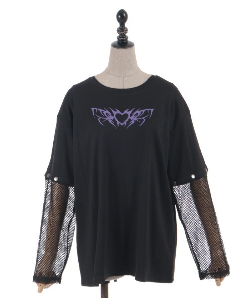 NIBBLE POISON（ニブルポイズン）の「２ｗａｙ袖メッシュＰＯ（Tシャツ/カットソー・レディース・ブラック/ピンク・MEDIUM）」の11枚目の写真