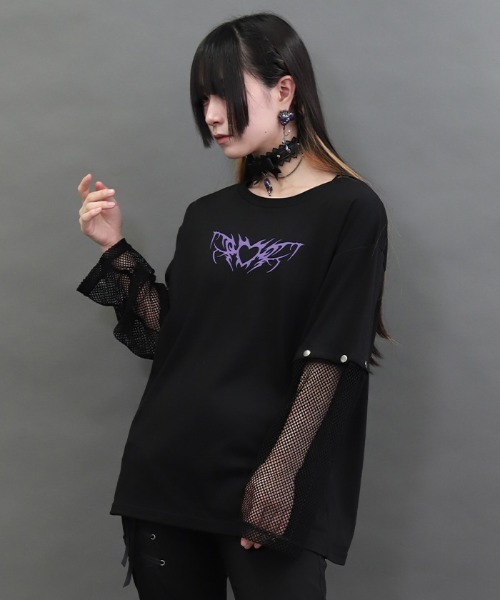 NIBBLE POISON（ニブルポイズン）の「２ｗａｙ袖メッシュＰＯ（Tシャツ/カットソー・レディース・ブラック/ピンク・MEDIUM）」の3枚目の写真