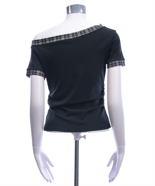 clear（クリア）の「チェックリボンワンショル半袖カットソー［骨格ウェーブ/韓国ファッション/Y2K］（Tシャツ/カットソー・レディース・アイボリー/ブラック・F）」の19枚目の写真