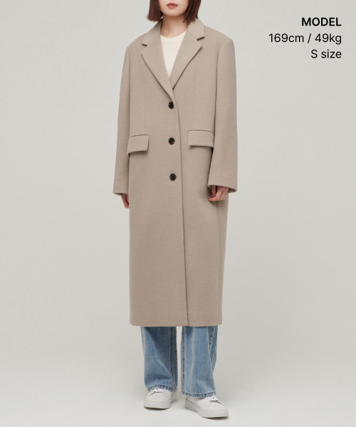 MUSINSA STANDARD WOMAN（ムシンサスタンダードウーマン）の「ウィメンズカシミヤブレンドオーバーショルダーシングルコート[ベージュ]（チェスターコート・レディース・その他・LARGE）」の2枚目の写真