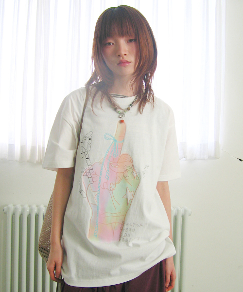 NICE GHOST CLUB(ナイスゴーストクラブ)の「RAINBOW FINGER TEE_WHITE(NG2GMUT514A)(Tシャツ/カットソー・レディース・ホワイト・SMALL/MEDIUM/LARGE)」の1枚目の写真