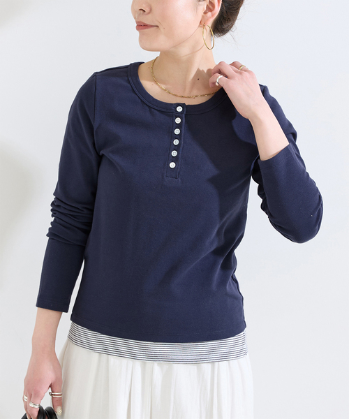 B.C STOCK(ベーセーストック)の「BOOK CLUB / ブッククラブ 別注 ヘンリーネック L/S TEE(Tシャツ/カットソー・レディース・ホワイト/ネイビー/イエロー・FREE)」の3枚目の写真