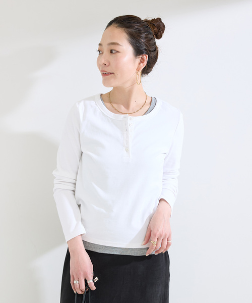 B.C STOCK(ベーセーストック)の「BOOK CLUB / ブッククラブ 別注 ヘンリーネック L/S TEE(Tシャツ/カットソー・レディース・ホワイト/ネイビー/イエロー・FREE)」の7枚目の写真