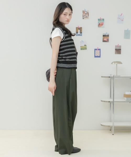 HEILIS（ヘイリス）の「ボーダーニットタンクトップ / ニットタンクトップ ニットベスト ボーダーニット ボーダートップス ノースリーブトップス ヘンリーネック フロントボタン レイヤードトップス サマーニット 春服 夏服 秋服 カジュアル フレンチカジュアル 韓国 大人カジュアル デイリー（タンクトップ・レディース・ブラック/グレー/アイボリー・FREE）」の18枚目の写真