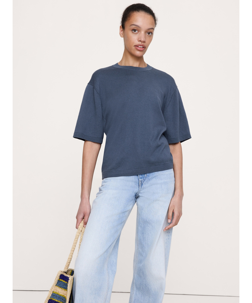 Banana Republic(バナナリパブリック)の「ラークスパー コットンシルク ニットTシャツ(ニット/セーター・レディース・アイボリー/インディゴブルー/ブラウン・XS/S/M/L)」の3枚目の写真