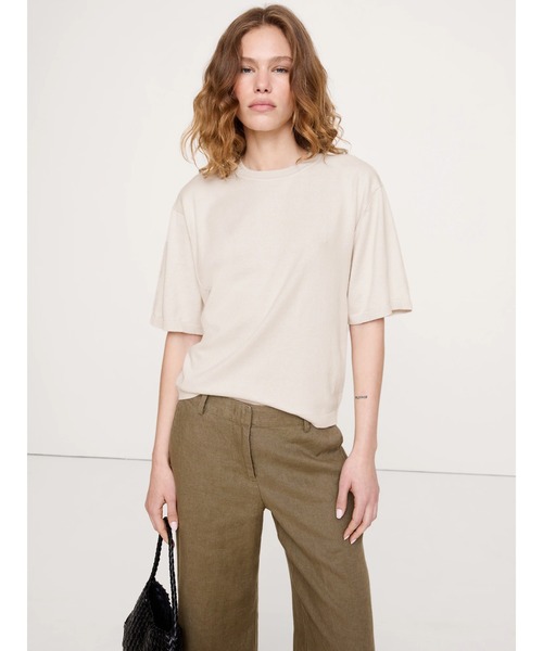Banana Republic(バナナリパブリック)の「ラークスパー コットンシルク ニットTシャツ(ニット/セーター・レディース・アイボリー/インディゴブルー/ブラウン・XS/S/M/L)」の1枚目の写真