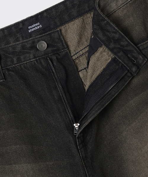 MUSINSA STANDARD（ムシンサスタンダード）の「ビッグブラシワイドデニムパンツ[イエローブラック]（デニムパンツ・メンズ・その他・26/27/38/40/42/36/32/30/29/28/31/33/34）」の4枚目の写真