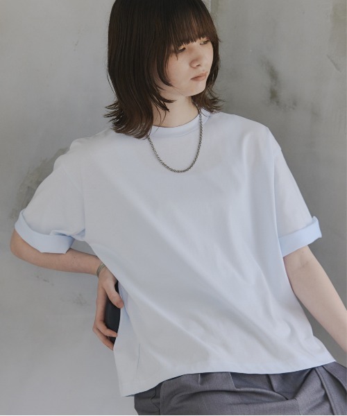 Confirm(コンファーム)の「Turn-Up Sleeve T-Shirt / 2wayスリーブTシャツ 折り返し メンズ レディース ユニセックス(Tシャツ/カットソー・メンズ・グリーン/グレー/スカイブルー・L/M/S)」の1枚目の写真