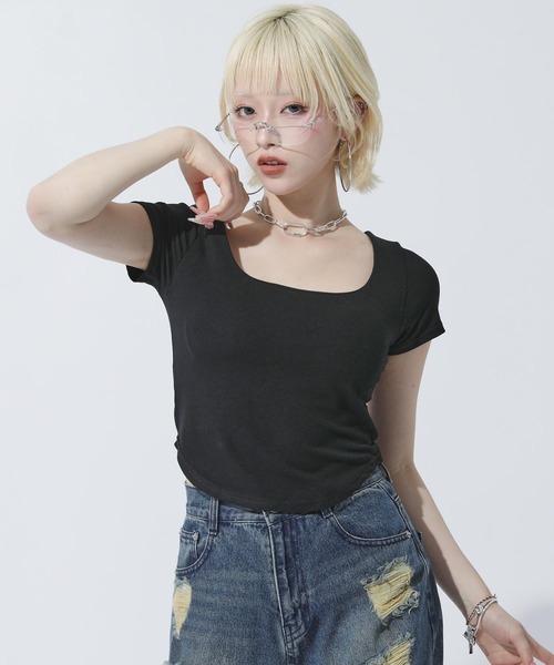 ANAP(アナップ)の「スクエアネック シンプルTシャツ(Tシャツ/カットソー・レディース・ブラック/ホワイト/グレー・F)」の10枚目の写真