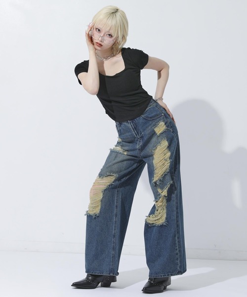 ANAP(アナップ)の「スクエアネック シンプルTシャツ(Tシャツ/カットソー・レディース・ブラック/ホワイト/グレー・F)」の13枚目の写真