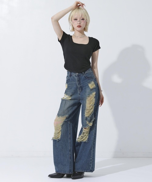 ANAP(アナップ)の「スクエアネック シンプルTシャツ(Tシャツ/カットソー・レディース・ブラック/ホワイト/グレー・F)」の14枚目の写真