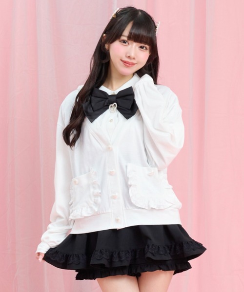 Secret Honey(シークレットハニー)の「後ろレースアップカットソーカーディガン(カーディガン/ボレロ・レディース・ブラック/ピンク/オフホワイト・FREE)」の1枚目の写真