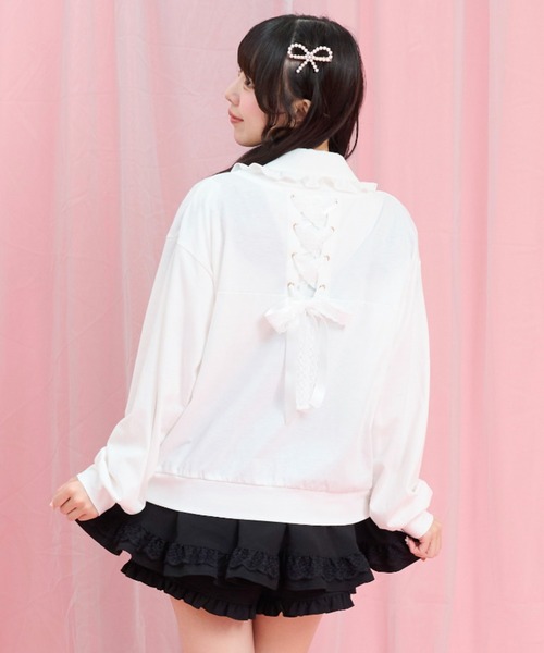 Secret Honey(シークレットハニー)の「後ろレースアップカットソーカーディガン(カーディガン/ボレロ・レディース・ブラック/ピンク/オフホワイト・FREE)」の6枚目の写真