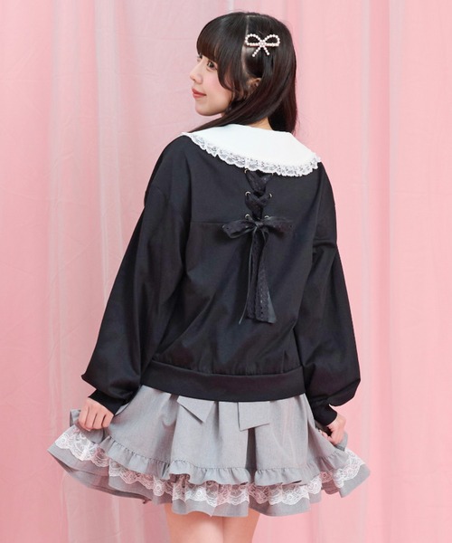 Secret Honey(シークレットハニー)の「後ろレースアップカットソーカーディガン(カーディガン/ボレロ・レディース・ブラック/ピンク/オフホワイト・FREE)」の8枚目の写真
