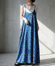 柄 プリント 綿100 ロング キャミワンピース