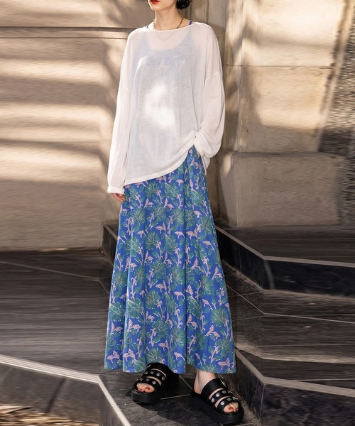 antiqua(アンティカ)の「柄 プリント 綿100 ロング キャミワンピース(ワンピース・レディース・ブルー・ONESIZE)」の13枚目の写真