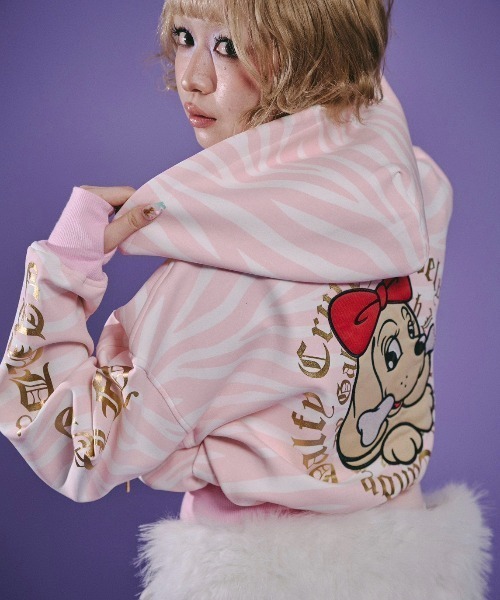 GALFY(ガルフィー)の「【GALFY】治安悪ゼブラパーカー / 【ガルフィー】ゼブラ柄ジップパーカー(パーカー・レディース・ホワイト×ピンク/ホワイト×ブラック/ブラック×ピンク・M)」の2枚目の写真