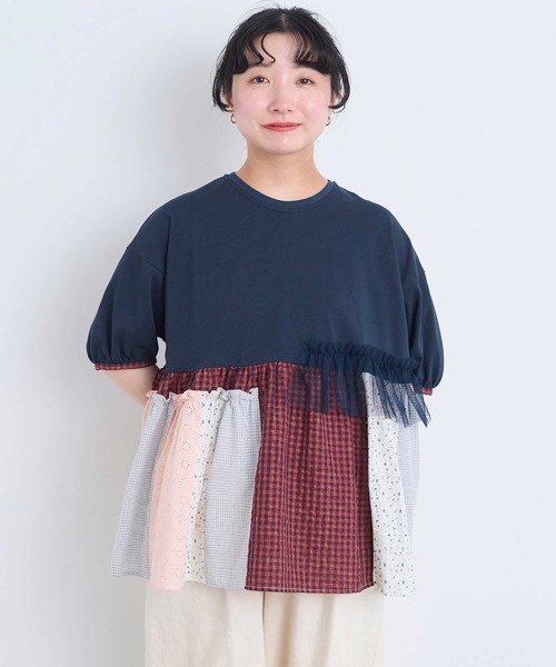 l'atelier du savon(アトリエドサボン)の「コラージュパッチワーク チュニックプルオーバー(Tシャツ/カットソー・レディース・アイボリー/ネイビー/ブラック・FREE)」の3枚目の写真