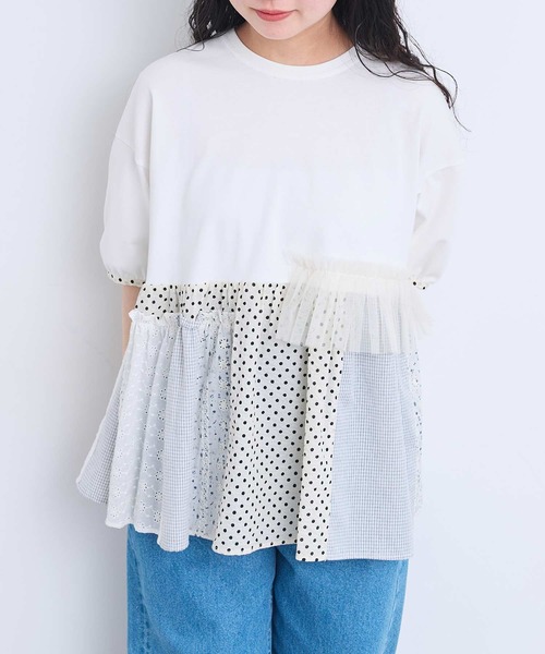 l'atelier du savon(アトリエドサボン)の「コラージュパッチワーク チュニックプルオーバー(Tシャツ/カットソー・レディース・アイボリー/ネイビー/ブラック・FREE)」の4枚目の写真