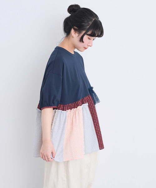 l'atelier du savon(アトリエドサボン)の「コラージュパッチワーク チュニックプルオーバー(Tシャツ/カットソー・レディース・アイボリー/ネイビー/ブラック・FREE)」の12枚目の写真