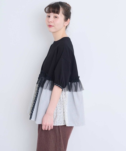 l'atelier du savon(アトリエドサボン)の「コラージュパッチワーク チュニックプルオーバー(Tシャツ/カットソー・レディース・アイボリー/ネイビー/ブラック・FREE)」の16枚目の写真