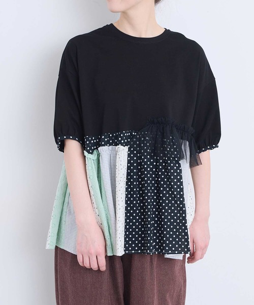 l'atelier du savon(アトリエドサボン)の「コラージュパッチワーク チュニックプルオーバー(Tシャツ/カットソー・レディース・アイボリー/ネイビー/ブラック・FREE)」の18枚目の写真