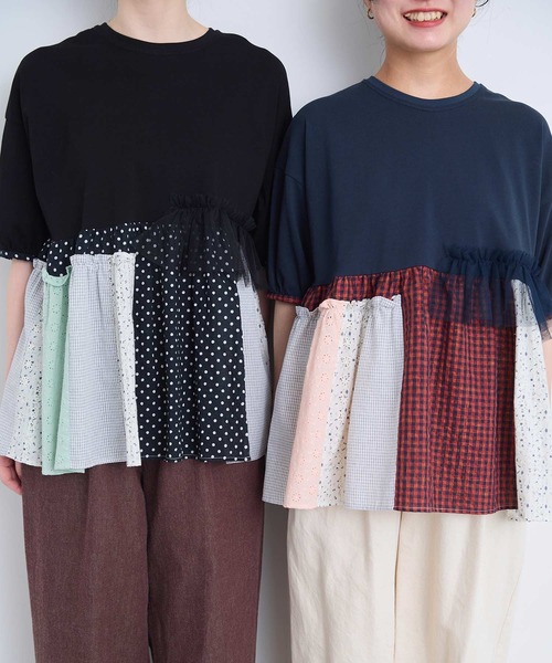 l'atelier du savon(アトリエドサボン)の「コラージュパッチワーク チュニックプルオーバー(Tシャツ/カットソー・レディース・アイボリー/ネイビー/ブラック・FREE)」の15枚目の写真