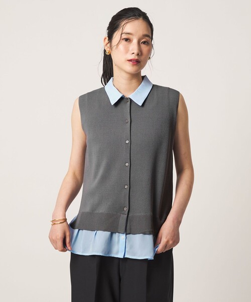 A DAY IN THE LIFE UNITED ARROWS（アデイインザライフユナイテッドアローズ）の「シャツドッキング ノースリーブニット ‐ウォッシャブル‐ ＜A DAY IN THE LIFE＞（ニット/セーター・レディース・グレー系/ネイビー/ダークブラウン・FREE）」の7枚目の写真