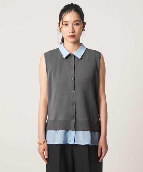 A DAY IN THE LIFE UNITED ARROWS（アデイインザライフユナイテッドアローズ）の「シャツドッキング ノースリーブニット ‐ウォッシャブル‐ ＜A DAY IN THE LIFE＞（ニット/セーター・レディース・グレー系/ネイビー/ダークブラウン・FREE）」の9枚目の写真