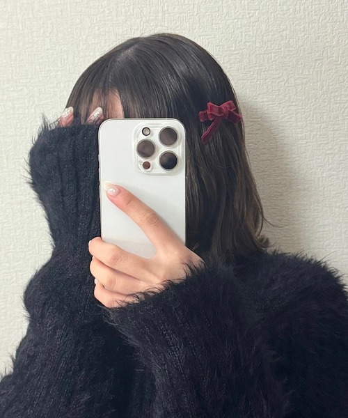tunee（チュニー）の「【2set】リボンベロア生地ヘアピン(hsyd)（ヘアピン・レディース・ブラック/レッド・FREE）」の7枚目の写真
