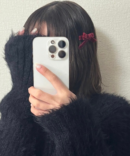 tunee（チュニー）の「【2set】リボンベロア生地ヘアピン(hsyd)（ヘアピン・レディース・ブラック/レッド・FREE）」の8枚目の写真