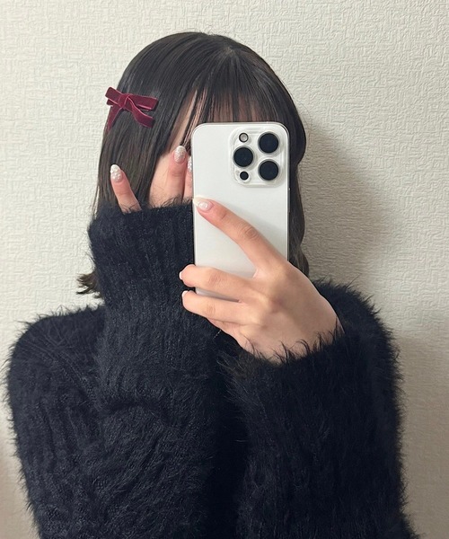 tunee（チュニー）の「【2set】リボンベロア生地ヘアピン(hsyd)（ヘアピン・レディース・ブラック/レッド・FREE）」の9枚目の写真