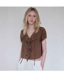 Ruffle frill tie blouse [FRSP08BL09]_Brown