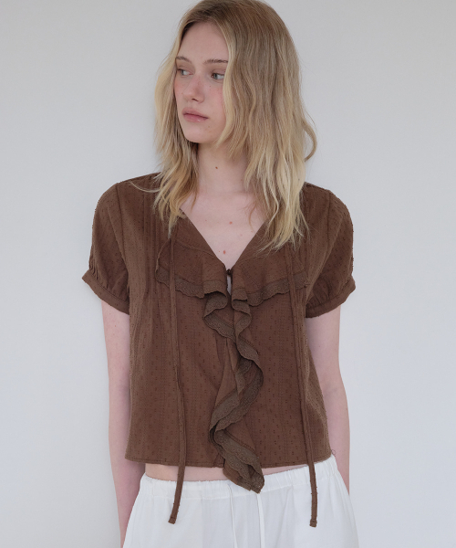 FRIVER07（フリバー07）の「Ruffle frill tie blouse [FRSP08BL09]_Brown（シャツ/ブラウス・レディース・ブラウン・FREE）」の2枚目の写真
