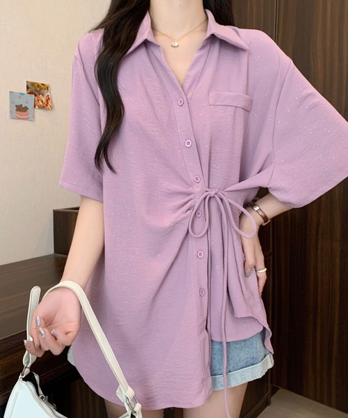 AMAJI(アマジ)の「スパンコール アシンメトリー リボン付き 半袖ブラウス(シャツ/ブラウス・レディース・ホワイト/ブラック/パープル・MEDIUM/LARGE/X-LARGE)」の8枚目の写真