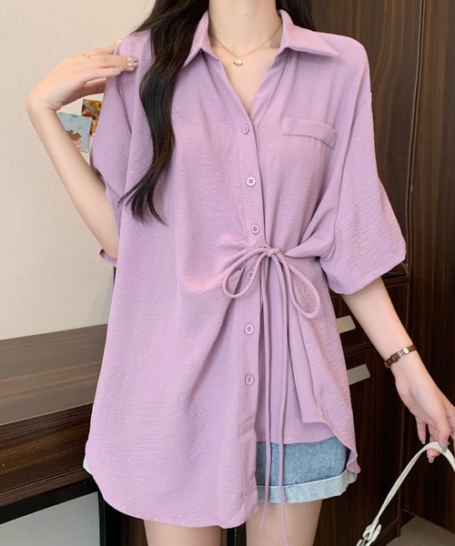 AMAJI(アマジ)の「スパンコール アシンメトリー リボン付き 半袖ブラウス(シャツ/ブラウス・レディース・ホワイト/ブラック/パープル・MEDIUM/LARGE/X-LARGE)」の9枚目の写真
