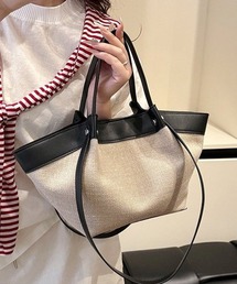 PUレザー切替トートバッグ