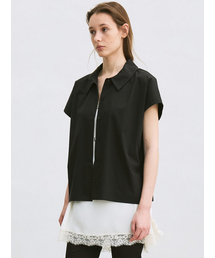 wrinkle-collar cap sleeve shirt (black)