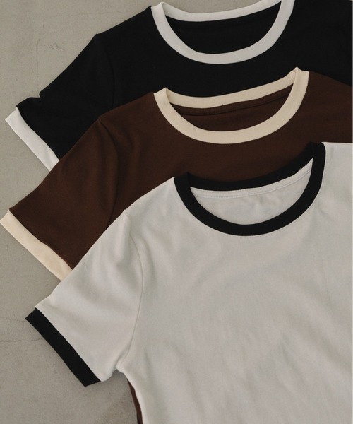 Shelly island（シェリーアイランド）の「配色リンガーTシャツ（Tシャツ/カットソー・レディース・ブラウン/ホワイト/ブラック・FREE）」の10枚目の写真