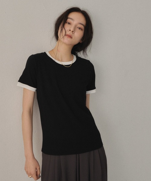 Shelly island（シェリーアイランド）の「配色リンガーTシャツ（Tシャツ/カットソー・レディース・ブラウン/ホワイト/ブラック・FREE）」の5枚目の写真