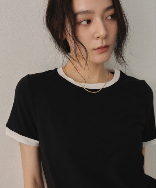 Shelly island（シェリーアイランド）の「配色リンガーTシャツ（Tシャツ/カットソー・レディース・ブラウン/ホワイト/ブラック・FREE）」の6枚目の写真