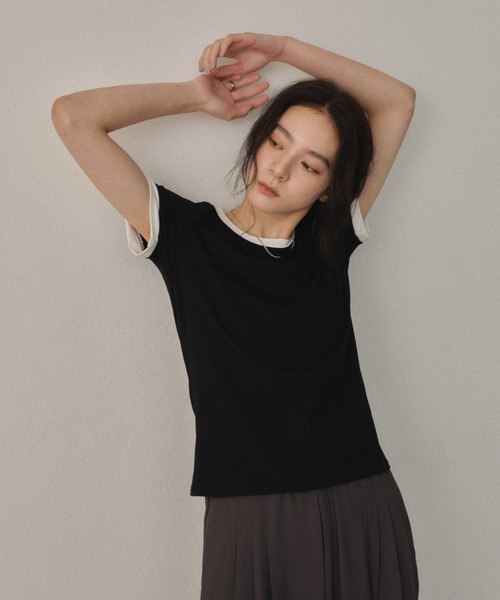 Shelly island（シェリーアイランド）の「配色リンガーTシャツ（Tシャツ/カットソー・レディース・ブラウン/ホワイト/ブラック・FREE）」の7枚目の写真