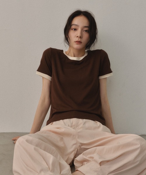 Shelly island（シェリーアイランド）の「配色リンガーTシャツ（Tシャツ/カットソー・レディース・ブラウン/ホワイト/ブラック・FREE）」の21枚目の写真