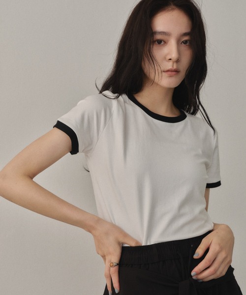 Shelly island（シェリーアイランド）の「配色リンガーTシャツ（Tシャツ/カットソー・レディース・ブラウン/ホワイト/ブラック・FREE）」の13枚目の写真
