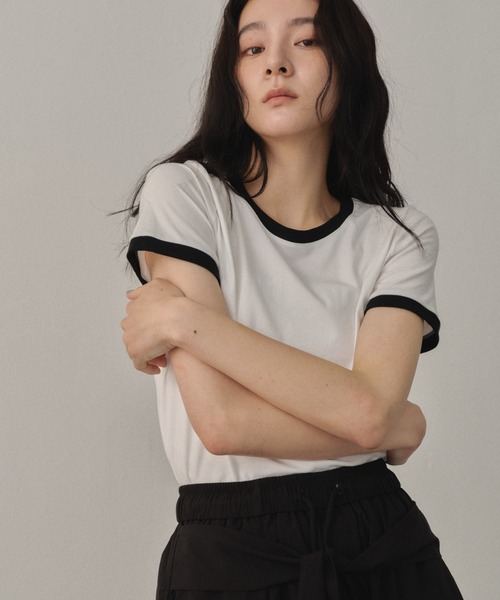 Shelly island（シェリーアイランド）の「配色リンガーTシャツ（Tシャツ/カットソー・レディース・ブラウン/ホワイト/ブラック・FREE）」の14枚目の写真