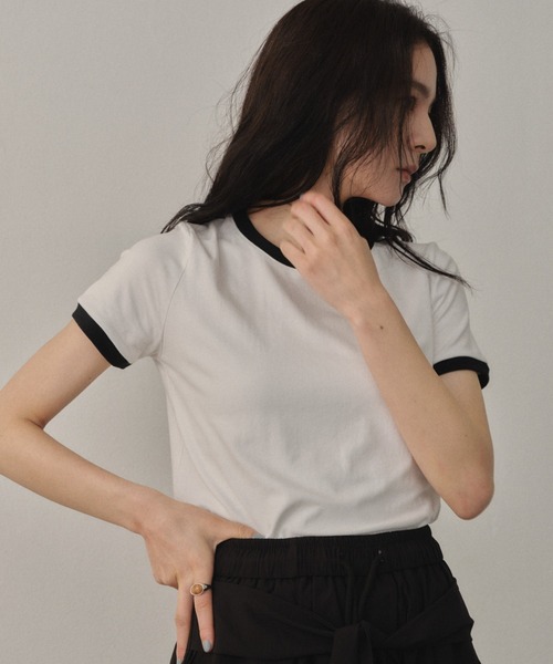 Shelly island（シェリーアイランド）の「配色リンガーTシャツ（Tシャツ/カットソー・レディース・ブラウン/ホワイト/ブラック・FREE）」の15枚目の写真
