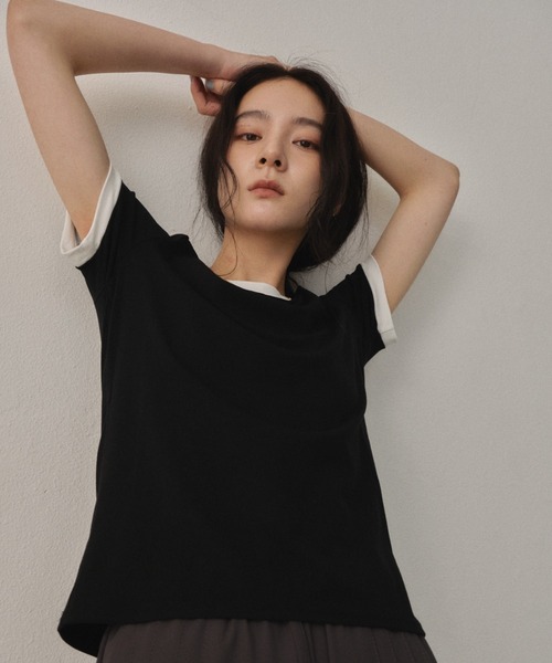Shelly island（シェリーアイランド）の「配色リンガーTシャツ（Tシャツ/カットソー・レディース・ブラウン/ホワイト/ブラック・FREE）」の4枚目の写真