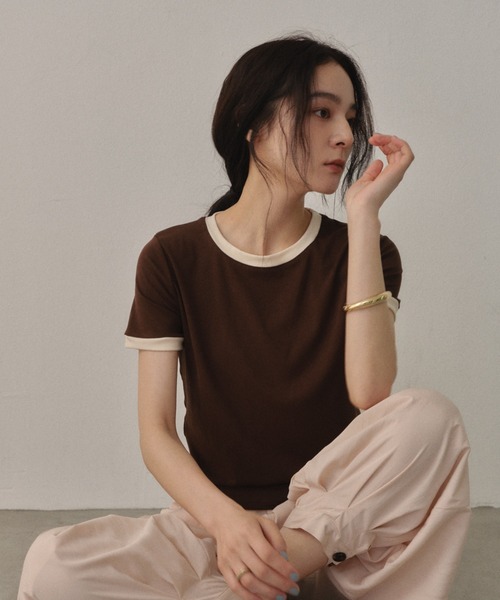Shelly island（シェリーアイランド）の「配色リンガーTシャツ（Tシャツ/カットソー・レディース・ブラウン/ホワイト/ブラック・FREE）」の22枚目の写真